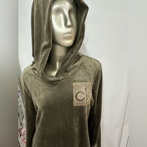 Calvin Klein Sleepwear Women's hoody Tunic Pull Over lounge wear olive green XL